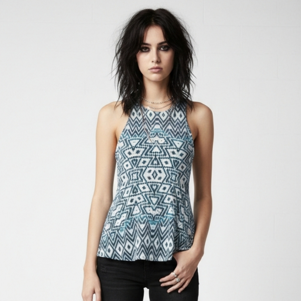 Tart Blue Aztec Boho Racer Back Tank Jersey Festival M